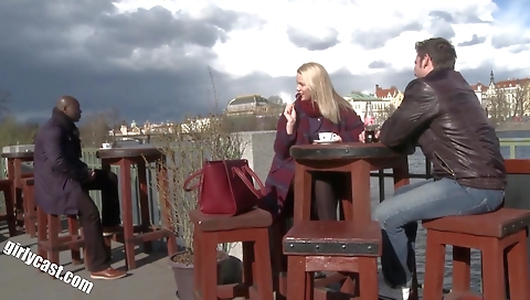 Cuckold in a white blouse gets her first anal sex casting