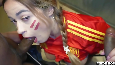 French babe in stockings and stockings getting fucked