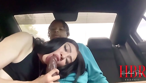 Busty latina babe with a fat ass in car and blowjob