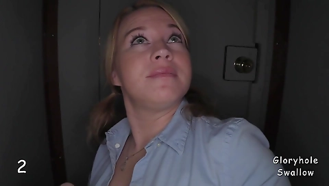 Blonde milf with a big ass sucking 10 cocks in a half-hour