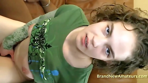 A horny teen in a red dress is having fun with her man