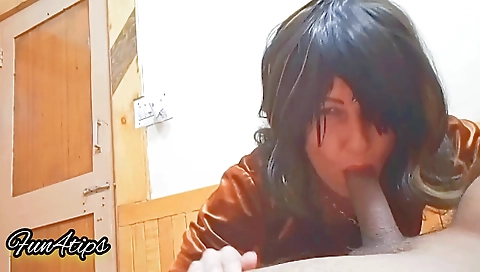 Indian slut fucks a teen in a black dress on webcam