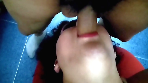 Latina teen gives a deepthroat blowjob to her BBW friend