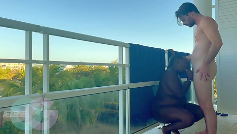 Ebony cougar with a big ass on balcony getting fucked