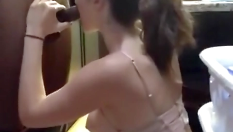 Big cock in hot brunette 18+ in her parents kitchen