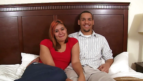 Ebony girl with a large dick rides a cock doggy style