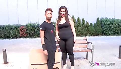 Brunette with big tits in a homemade interracial porn