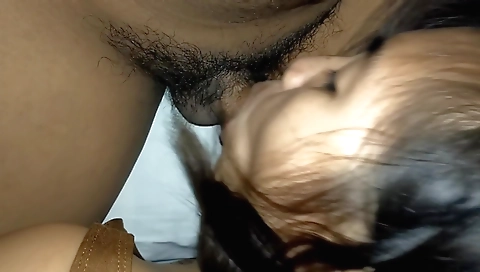 Asian teen with a hairy bush and deepthroat tongue