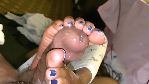 Amateur interracial footjob with interracial fucker