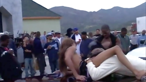 Ebony and ebony teen party sluts get fucked outdoors