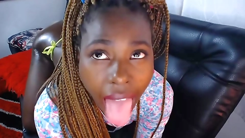 Ebony girl is fucked by a black dude in the mouth and ass