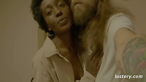 Ebony brunette and her black boyfriend fuck in the ass